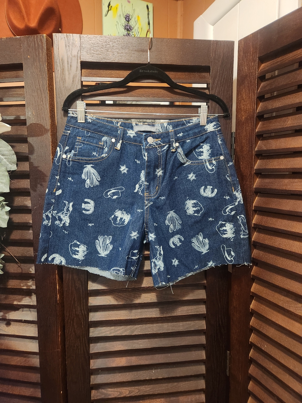 Denim Western Printed Jean Cutoff Shorts
